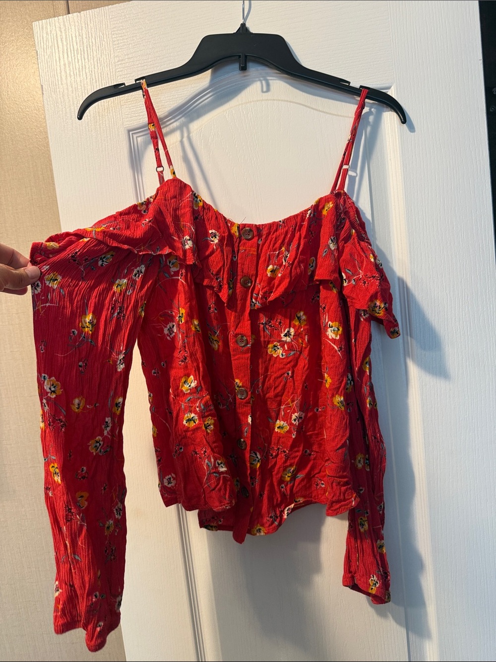 Maurices Red Floral Off-Shoulder Button-Front Camisole